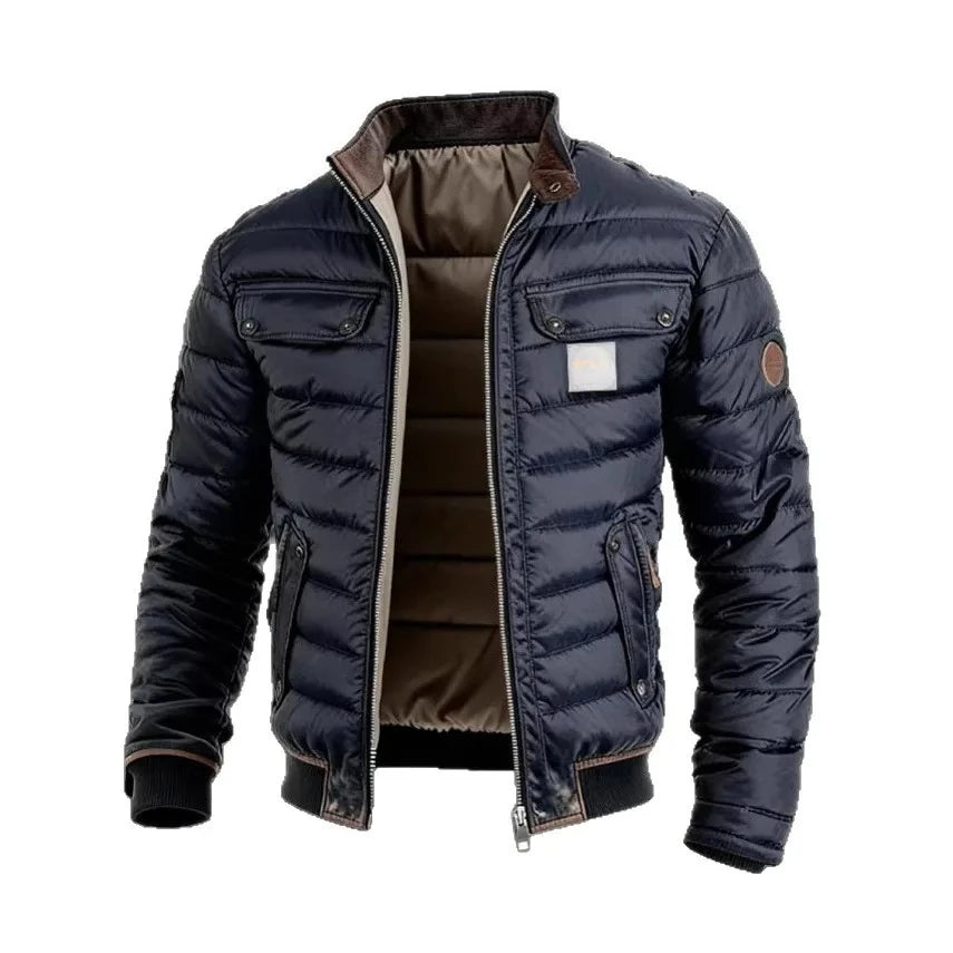 Mandylandy men's cotton casual winter jacket with high collar, thickened for warmth, stylish and comfortable for cold weather.