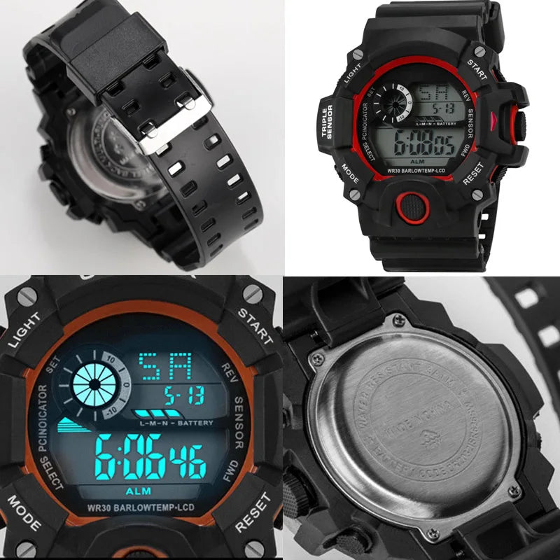 Digital sports watch by MAYZHISU for men with large face, multifunctional features, and water resistance, designed for active wear.