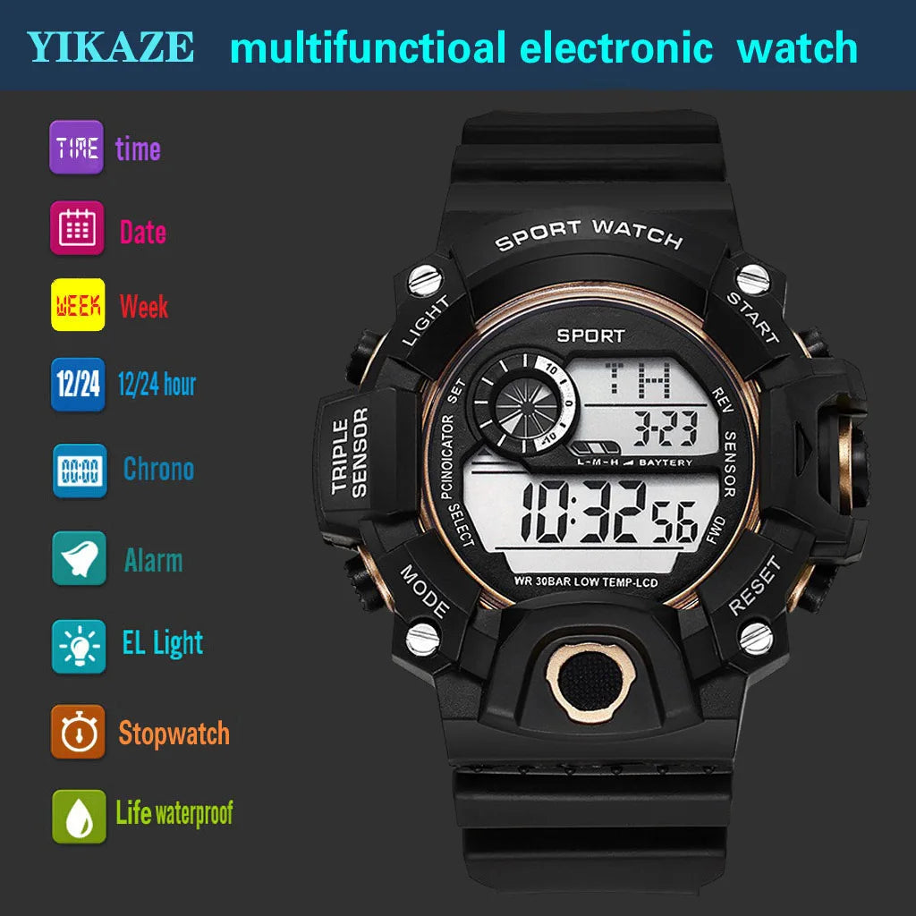 Digital sports watch by MAYZHISU for men with large face, multifunctional display, water-resistant design, ideal for active wear.