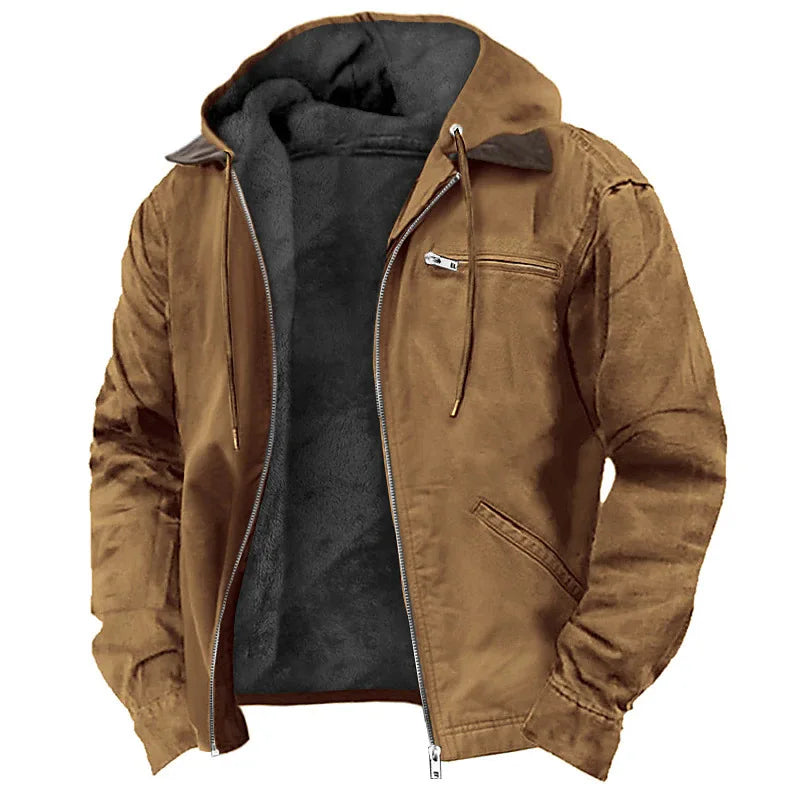 Light green men's NITWHD fleece jacket with hoodie, zipper closure, casual style for fall and winter outdoor wear