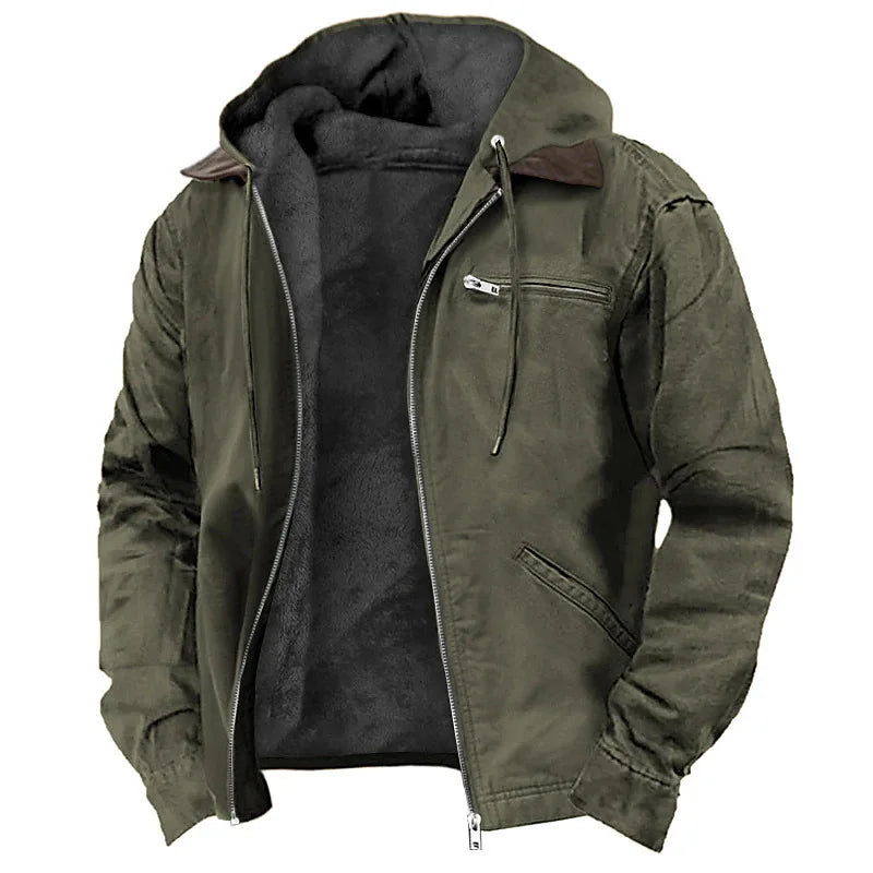 Light green men's NITWHD polar fleece jacket with hood and zipper, perfect for casual autumn and winter wear.