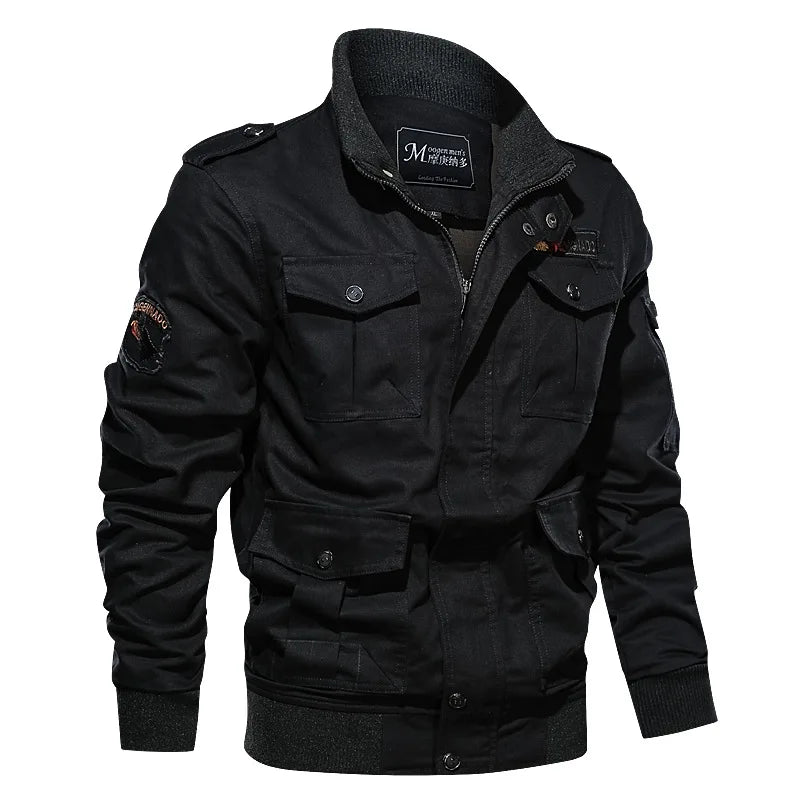 Men's NITWHD cargo jacket in khaki, autumn military style with multiple pockets and front zipper closure.