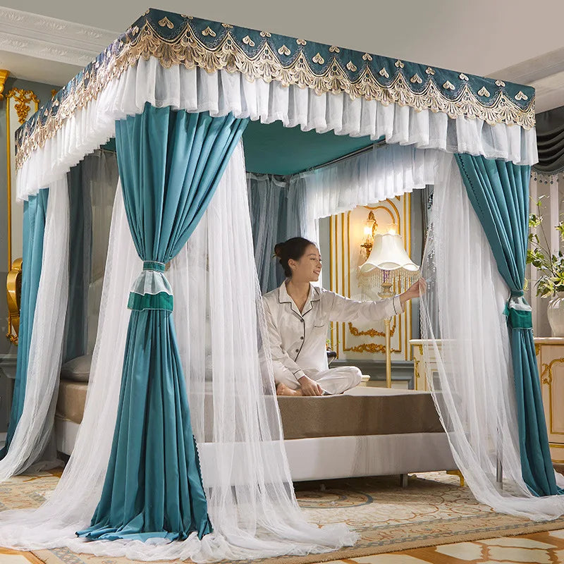 Turquoise princess-style European luxury mosquito net curtain for 180cm beds, decorative anti-mosquito curtain for home use.