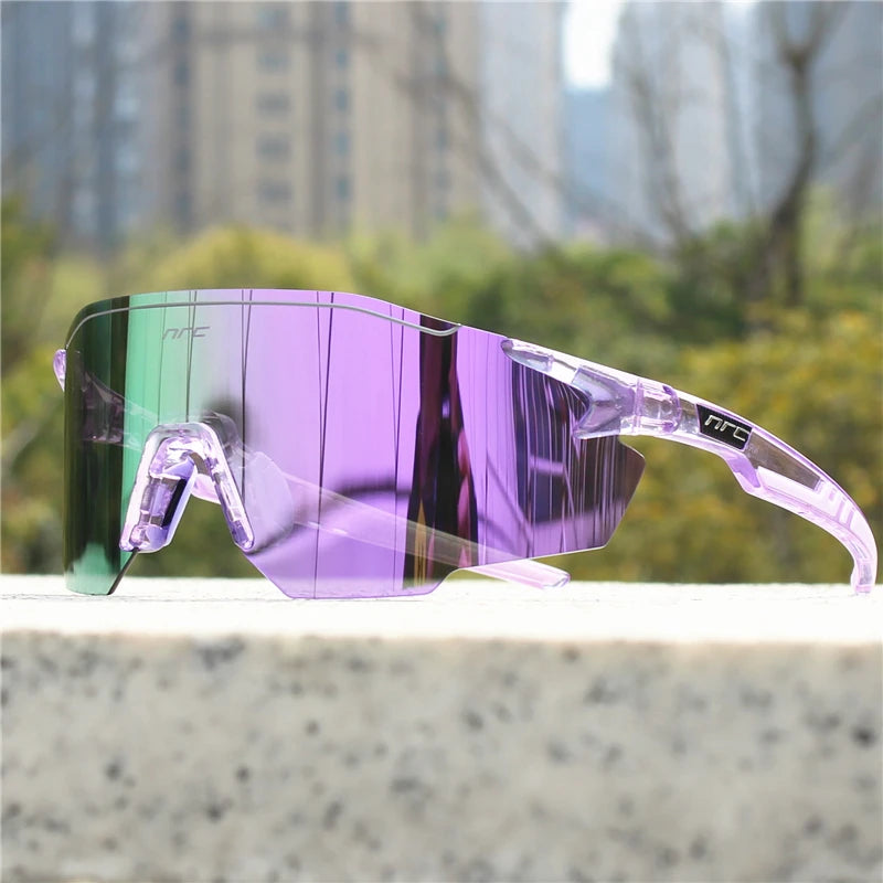 NRC UV400 TR90 sports sunglasses for cycling, MTB, fishing, and hiking, featuring sleek black frames and polarized lenses.