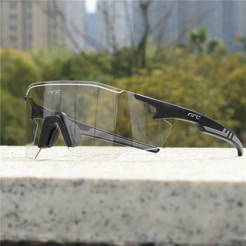 NRC UV400 TR90 sports cycling sunglasses with black frame and tinted lenses, suitable for MTB, fishing, and hiking activities.