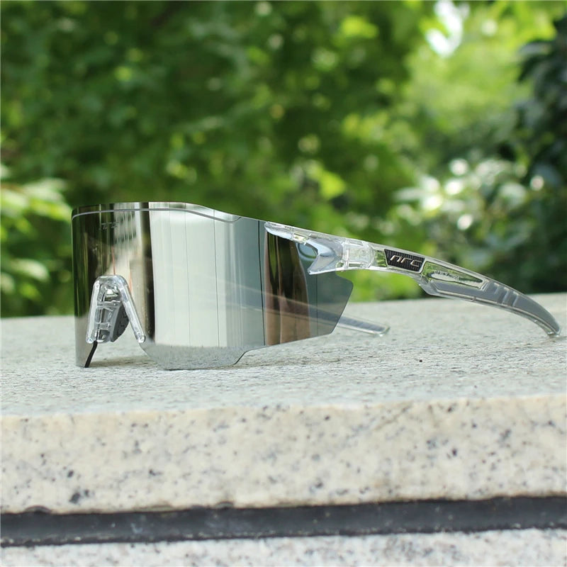 NRC UV400 TR90 sports cycling sunglasses with black frames and tinted lenses, suitable for MTB, fishing, and hiking activities.