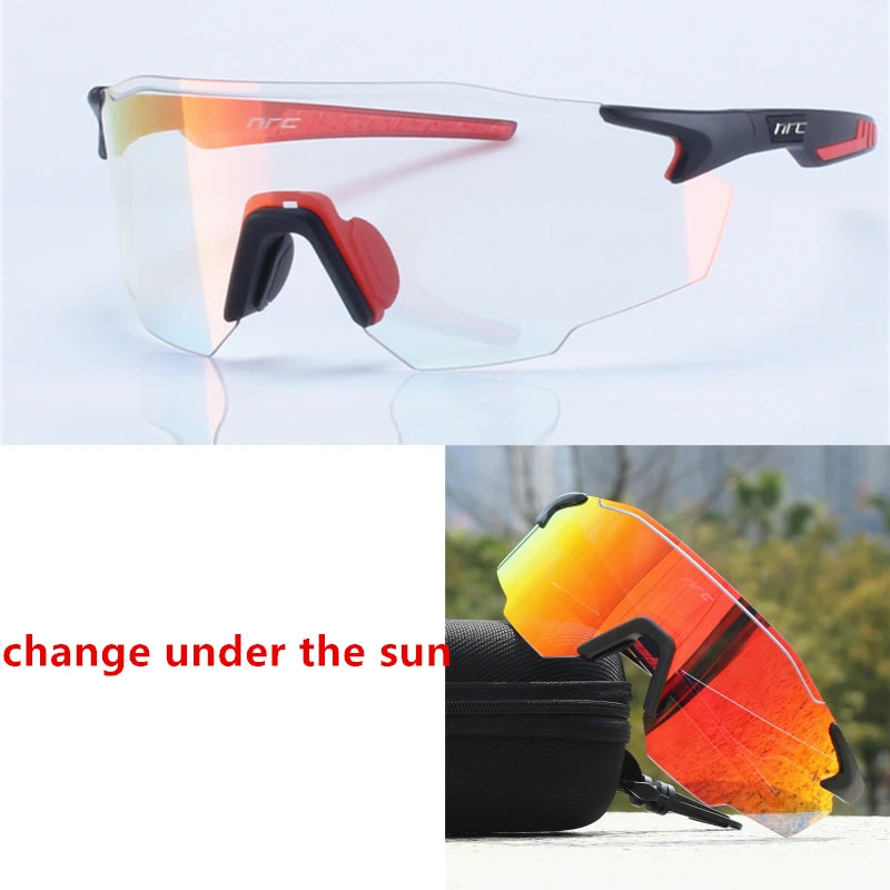NRC UV400 TR90 sports cycling sunglasses with black frame and tinted lenses, suitable for MTB, fishing, and hiking activities.