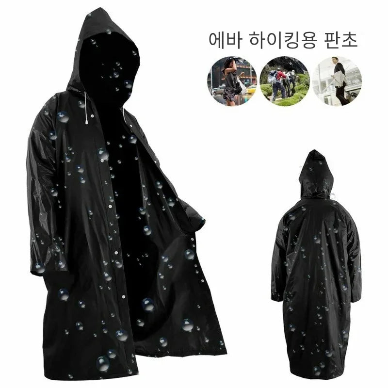 Unisex black EVA rain jacket by OIMG, waterproof, 145x68cm, ideal for camping and outdoor activities.