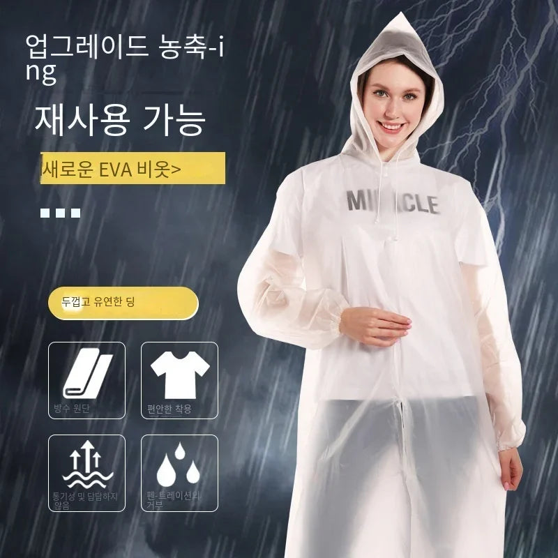 Unisex black EVA waterproof raincoat by OIMG, 145x68cm, ideal for camping and outdoor activities, shown laid flat.