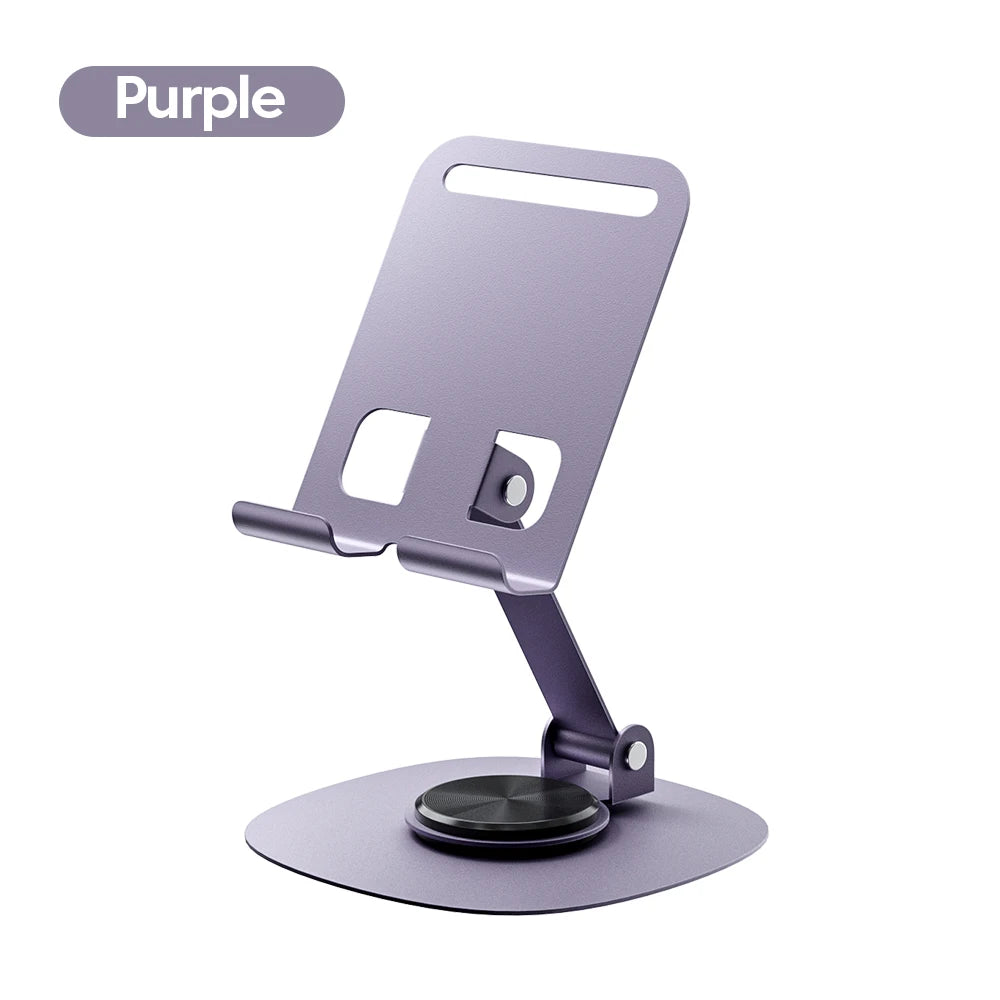 Olaf adjustable aluminum desk mount support for mobile phones and tablets, featuring a rotating design for easy viewing.