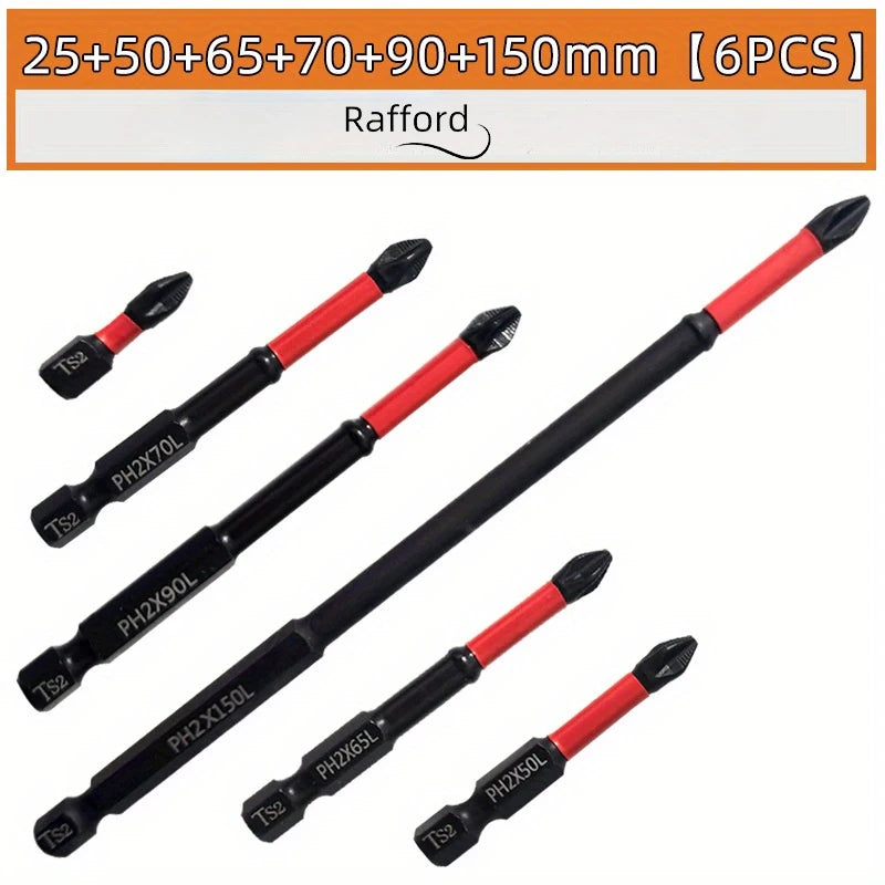 Rafford magnetic slip-resistant drill bit set with 3, 6, or 12 pieces, featuring durable, easy-to-use screwdriver bits and tools.
