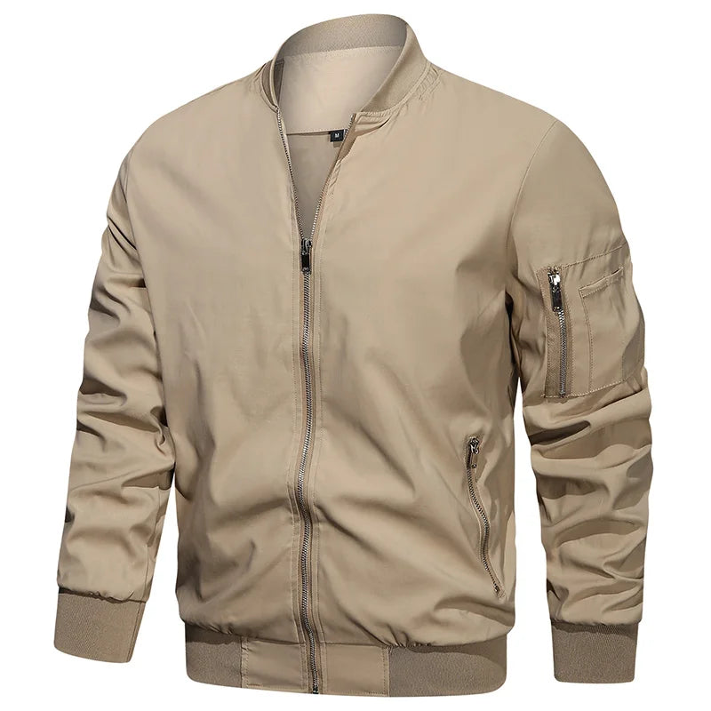 ReFire Gear men's khaki lightweight bomber jacket, modern design, suitable for spring and fall, with a casual fit.