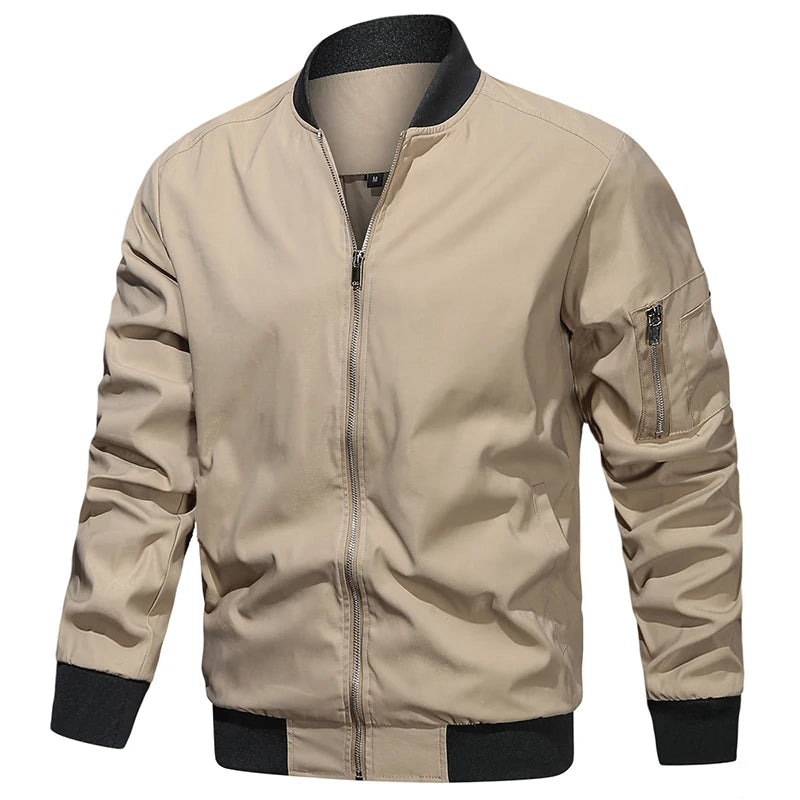 ReFire Gear men's khaki bomber jacket, lightweight and modern, ideal for spring and fall, casual outerwear for men.