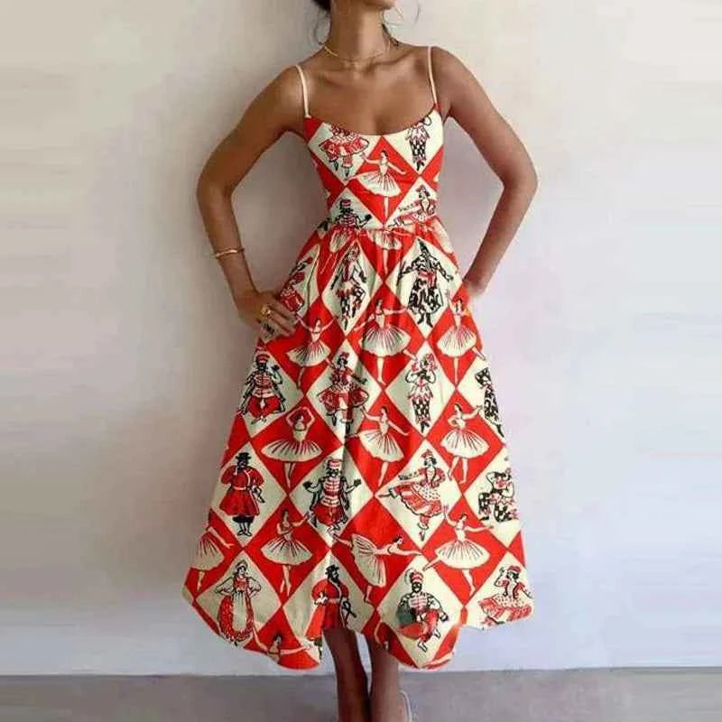 Elegant pink midi dress for women with thin straps, A-line style, perfect for vacation in 2026 by RHJPEADL.