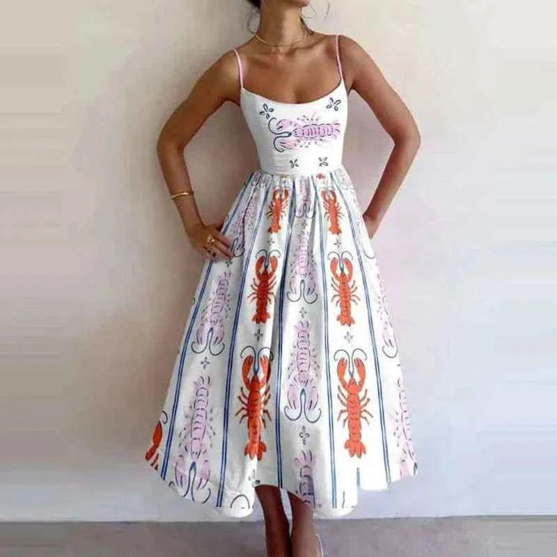 Elegant pink midi dress for women with thin straps and A-line design, perfect for vacation and stylish occasions.