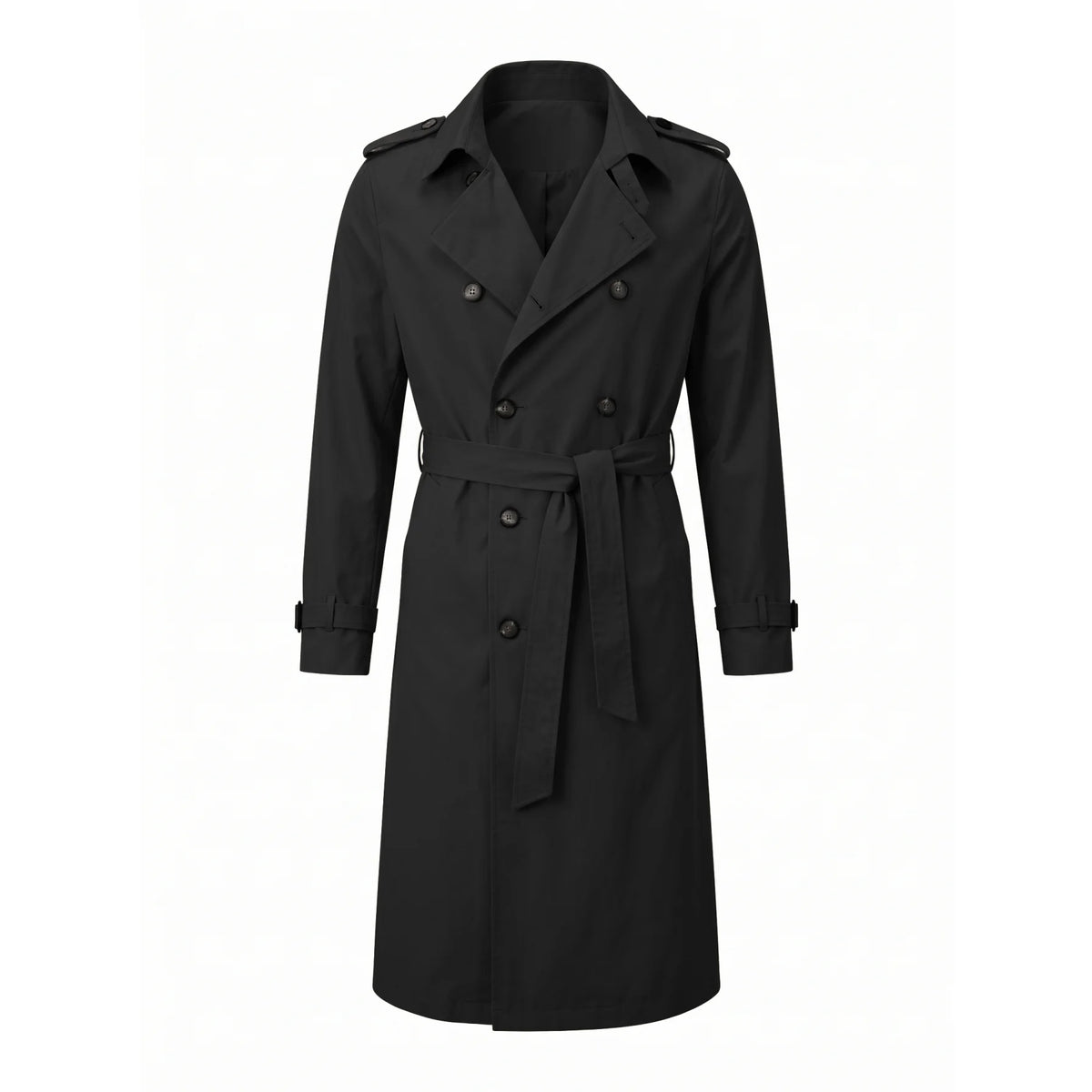 RVHSWDS men's black long windbreaker coat, lightweight spring and fall gabardine jacket with hood and front pockets.