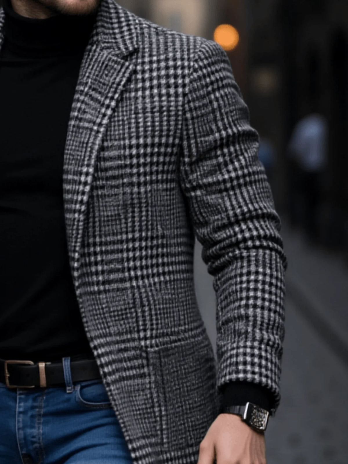 Men's plaid winter gabardine coat by RVHSWDS, thick warm raincoat with windproof design, suitable for cold weather.