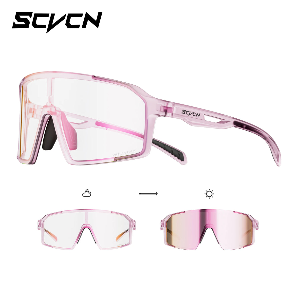 SCVCN photochromatic sports sunglasses for men and women with UV400 protection, ideal for cycling and outdoor activities.