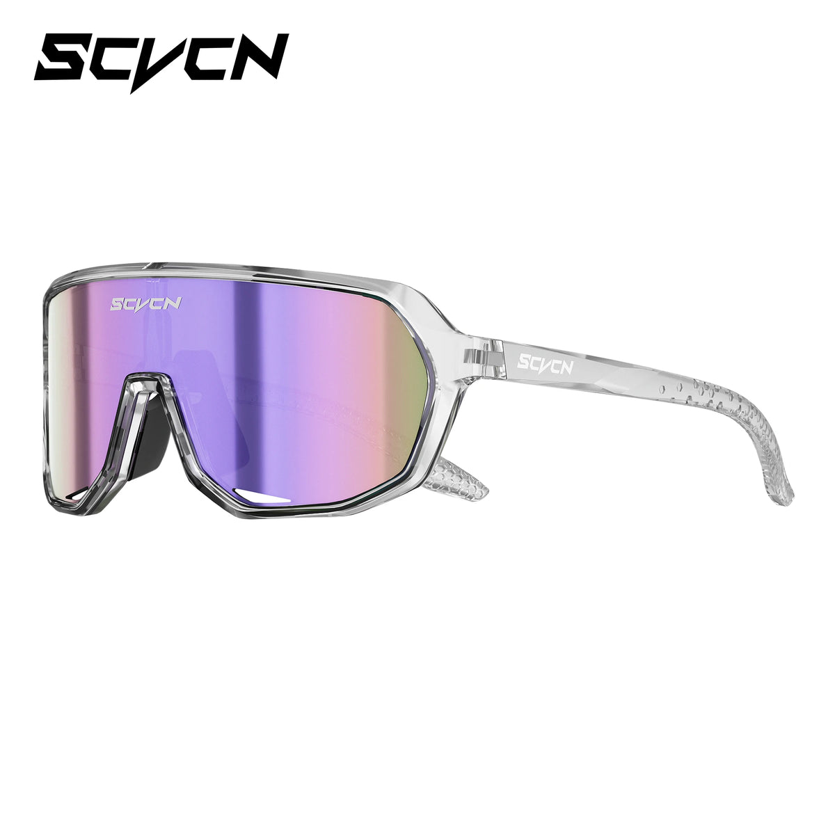 SCVCN UV400 polarized sports sunglasses for cycling and outdoor activity, featuring sleek design and tinted lenses.