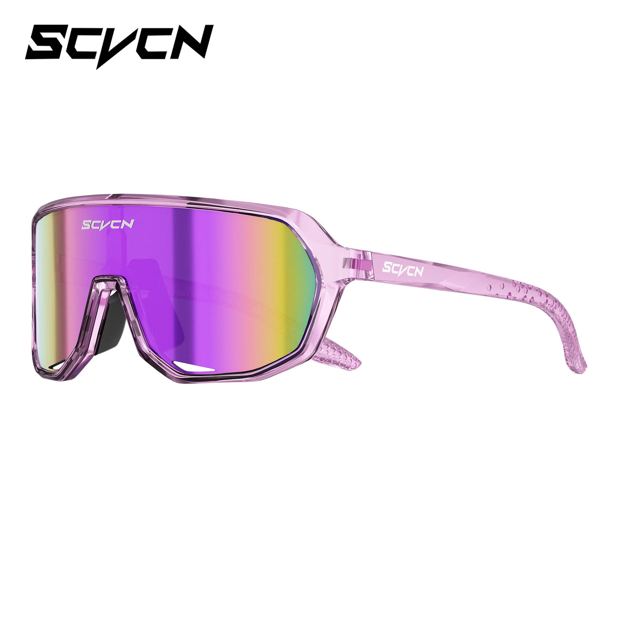 SCVCN polarized UV400 sports sunglasses for cycling and outdoor activities, sleek black frame with tinted lenses.