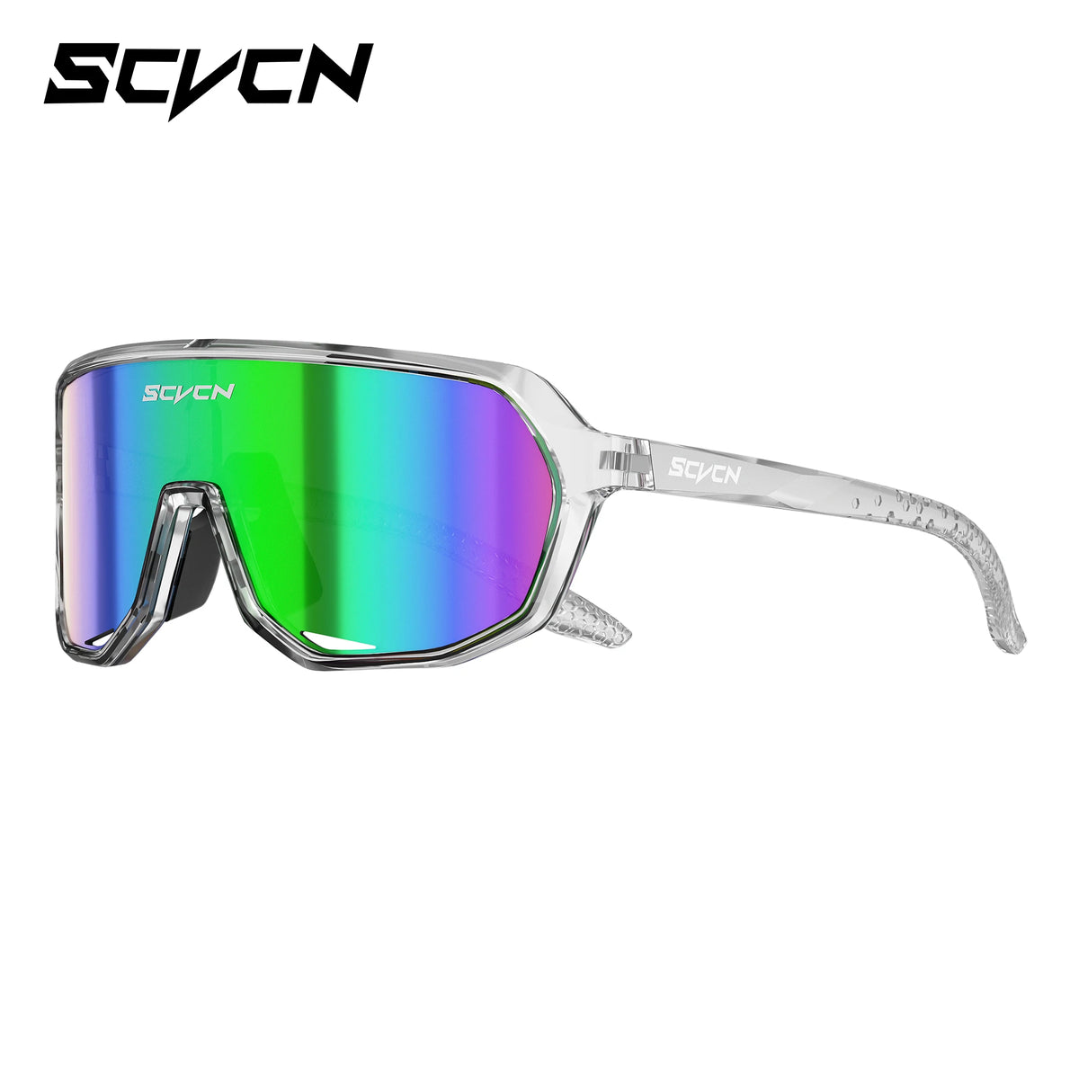 SCVCN UV400 polarized sports sunglasses with sporty frame, ideal for cycling and outdoor activities, featuring sleek design and UV protection.