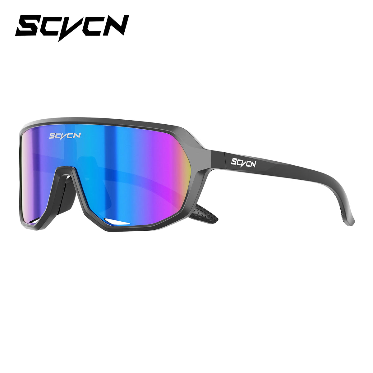 SCVCN polarized UV400 sports sunglasses for cycling and outdoor activities, featuring black frames and reflective lenses