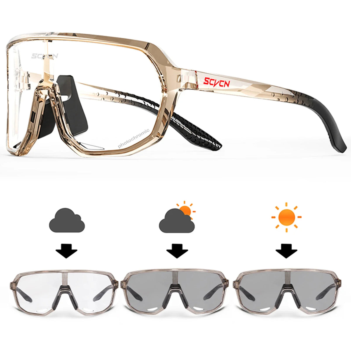 SCVCN polarized UV400 sports sunglasses for cycling and outdoor activities, featuring sleek design and tinted lenses.
