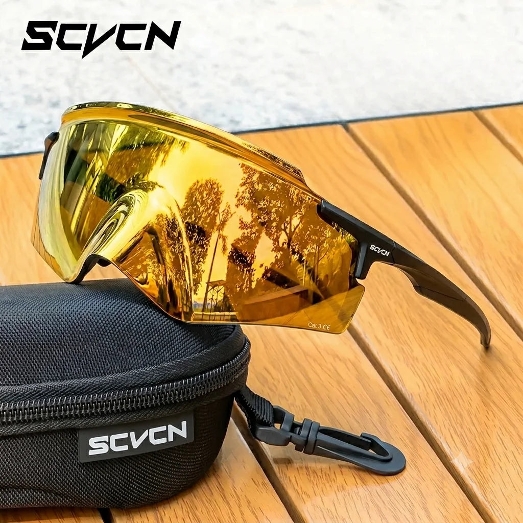 SCVCN UV400 sports cycling glasses for men and women, MTB goggles with one lens, designed for outdoor cycling activities.