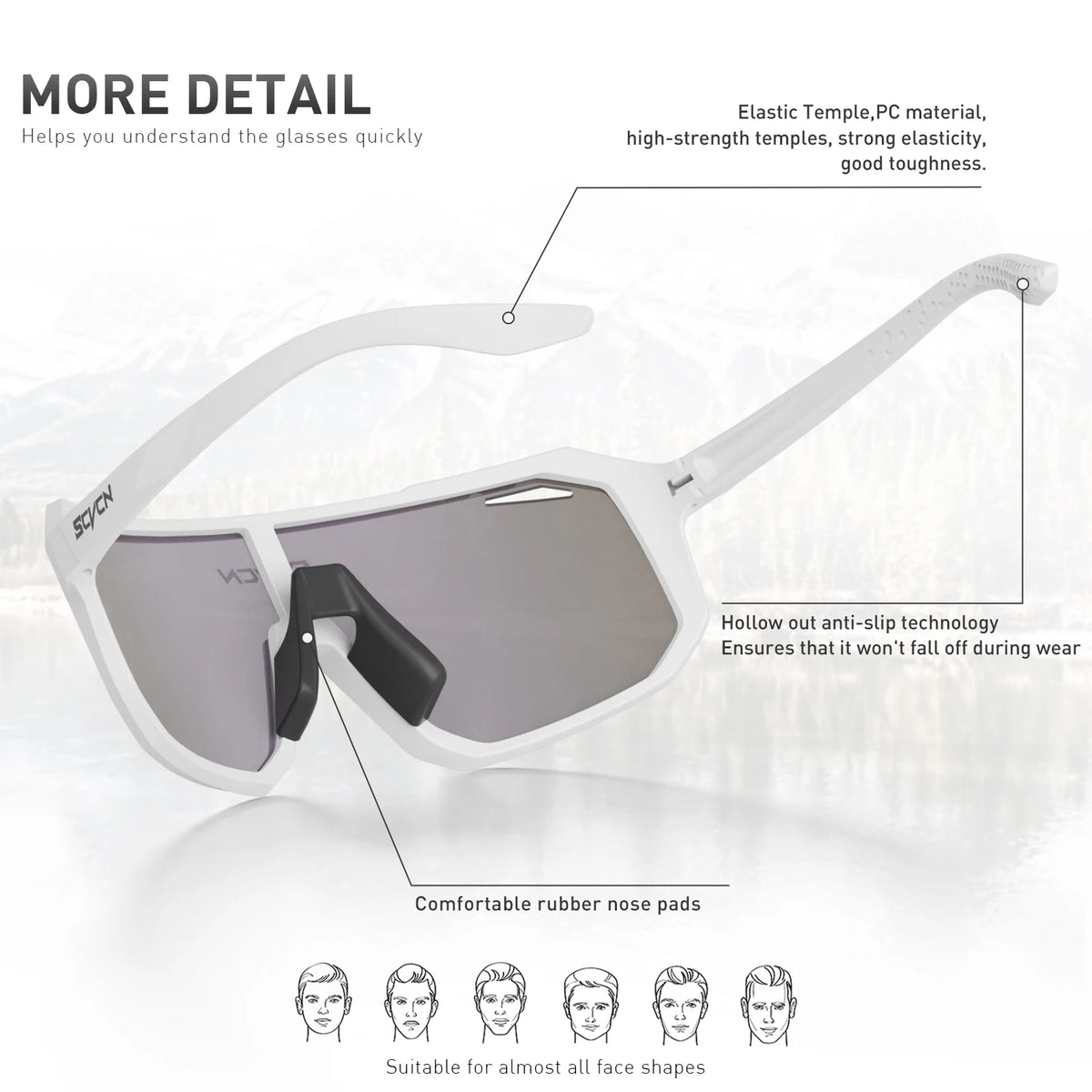 SCVCN photochromic cycling sunglasses for men and women with UV400 protection, sporty design for outdoor cycling activities.