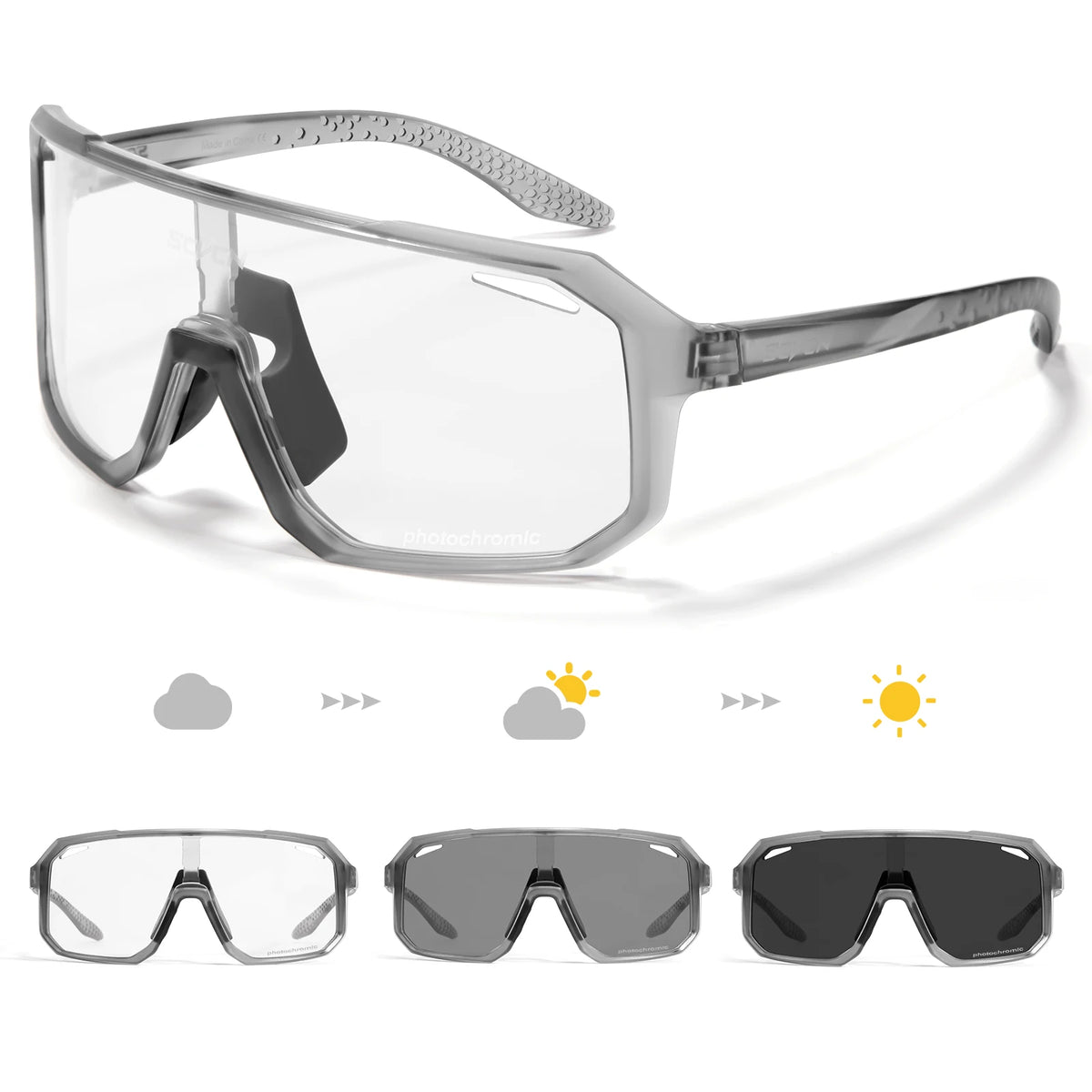 SCVCN photochromic cycling sunglasses with UV400 protection for men and women, sporty design for cycling activities