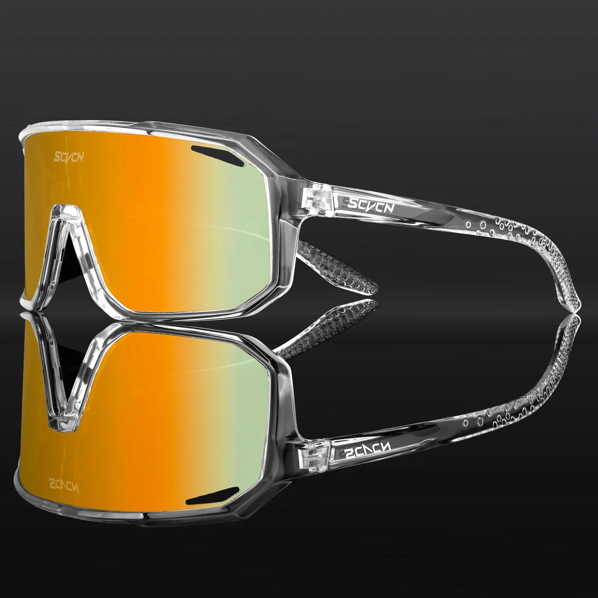 SCVCN photochromic cycling sunglasses with UV400 protection, suitable for men and women, designed for sports and outdoor riding.