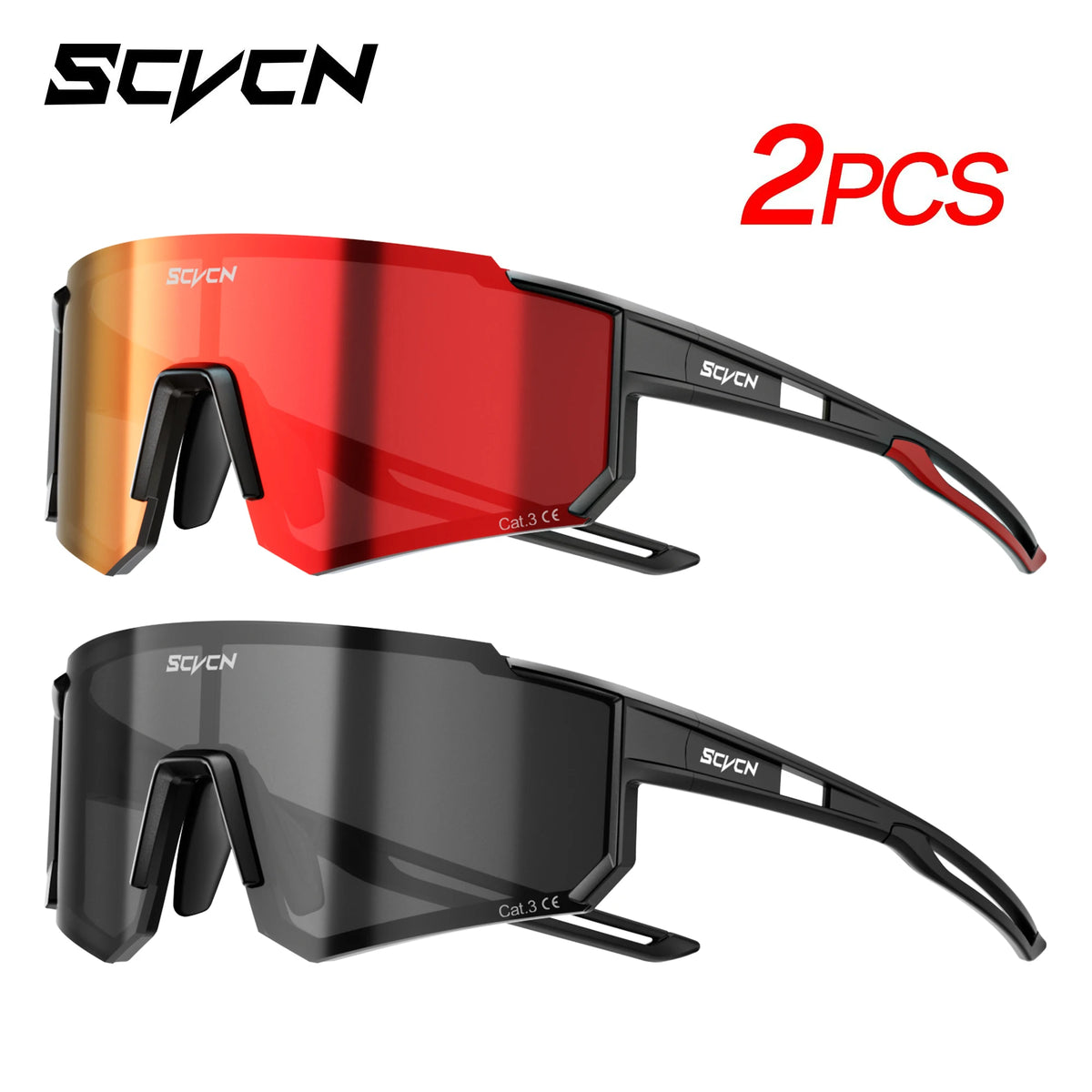 SCVCN cycling sunglasses with UV400 protection for men and women, sporty mountain biking eyewear with one lens, black frame.