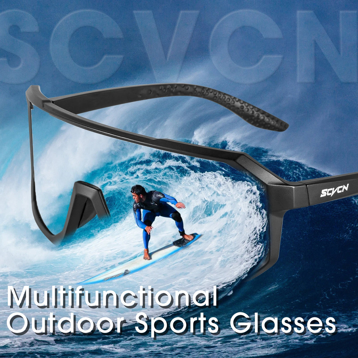 SCVCN photochromic cycling sunglasses with UV400 protection, unisex outdoor sports eyewear, visible photochromic lenses for cycling.
