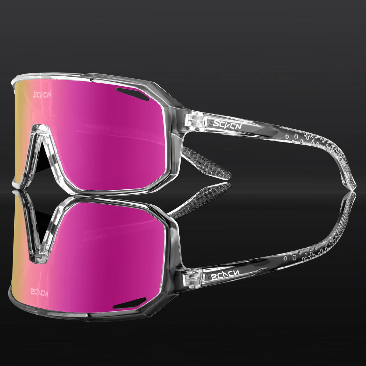 Unisex SCVCN photochromic cycling sunglasses with UV400 protection, outdoor sports eyewear, featuring adjustable fit and polarized lenses.
