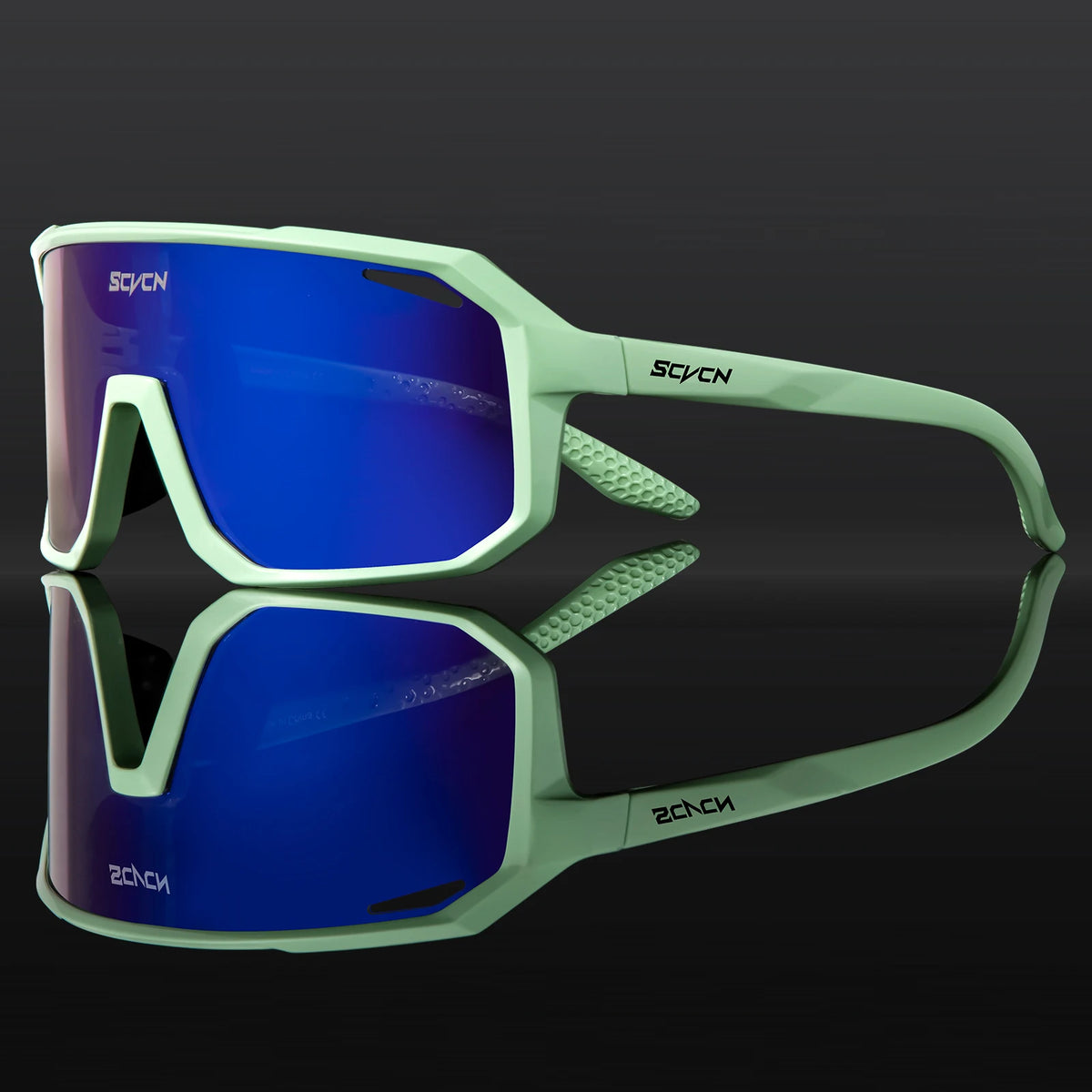 SCVCN photochromic cycling sunglasses with UV400 protection, unisex outdoor sports glasses with one lens and sporty frame design.
