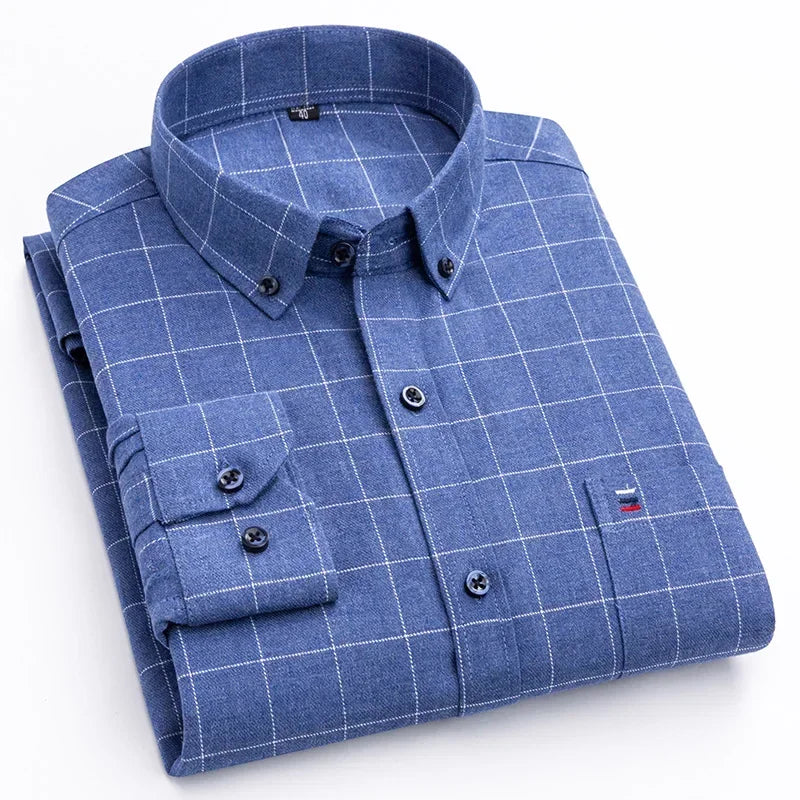ShirtPlus men's large size 7XL casual long-sleeve cotton shirt, fitted style in natural fabric, ideal for comfortable everyday wear.
