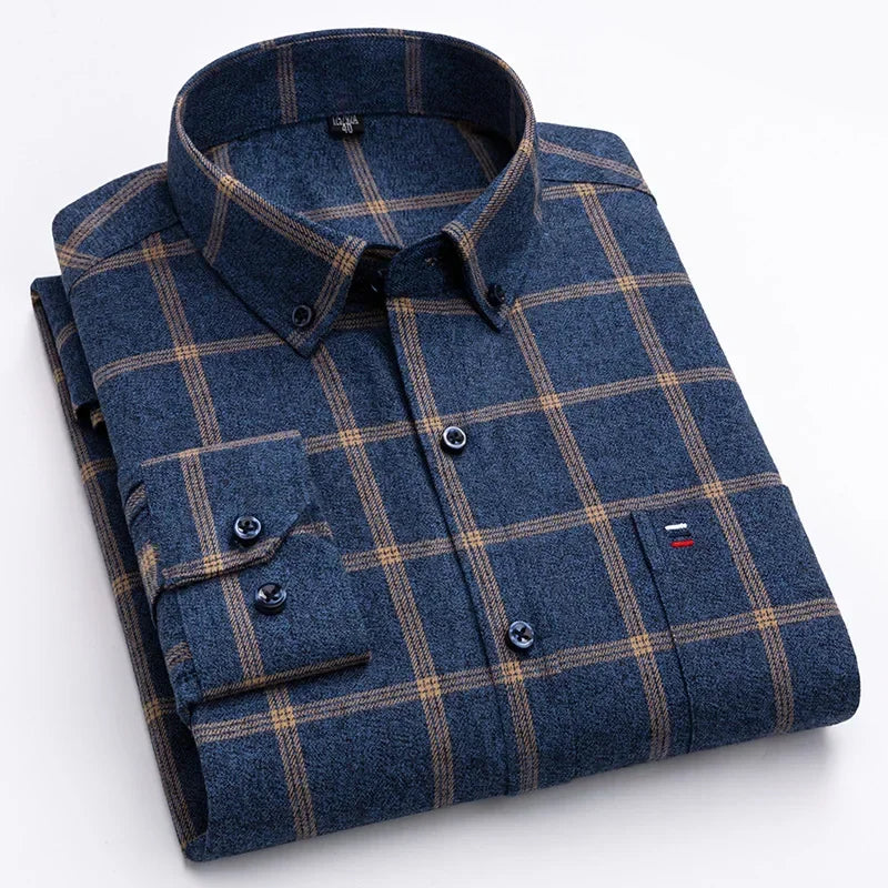 Long sleeve men's casual shirt by ShirtPlus, 7XL size, fitted cotton fabric, suitable for tall, plus-size men.