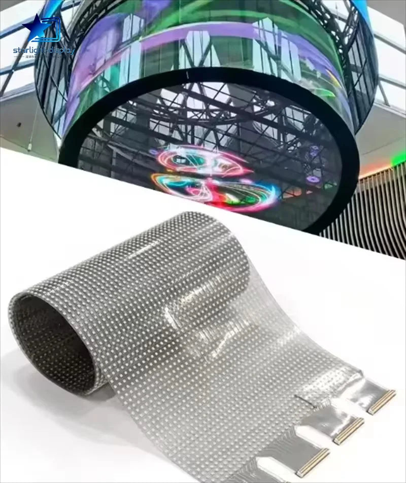 Transparent LED display screen by Starlight-display with high brightness of 1500-6500cd/m², suitable for electronic LED applications.
