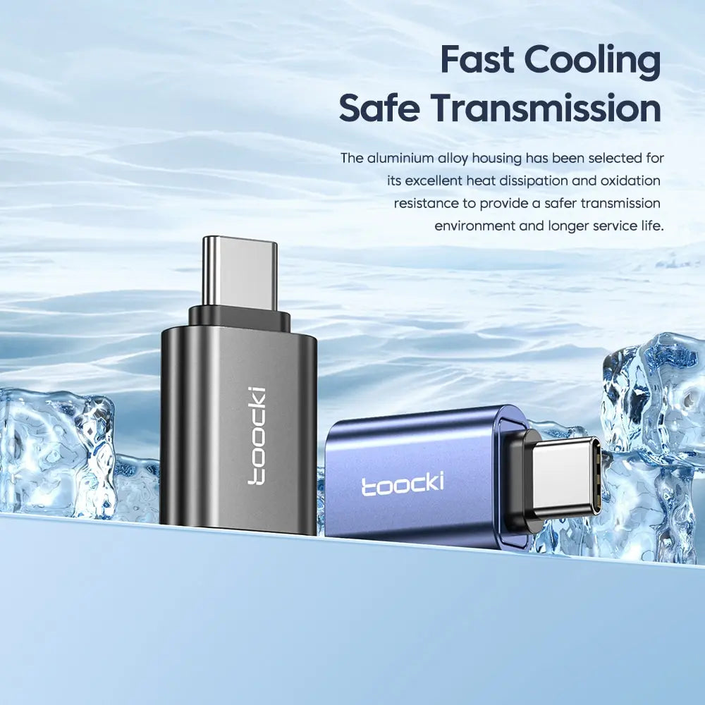 Toocki USB-C male to USB-A female adapter, blue electronic accessory for quick connection between devices.