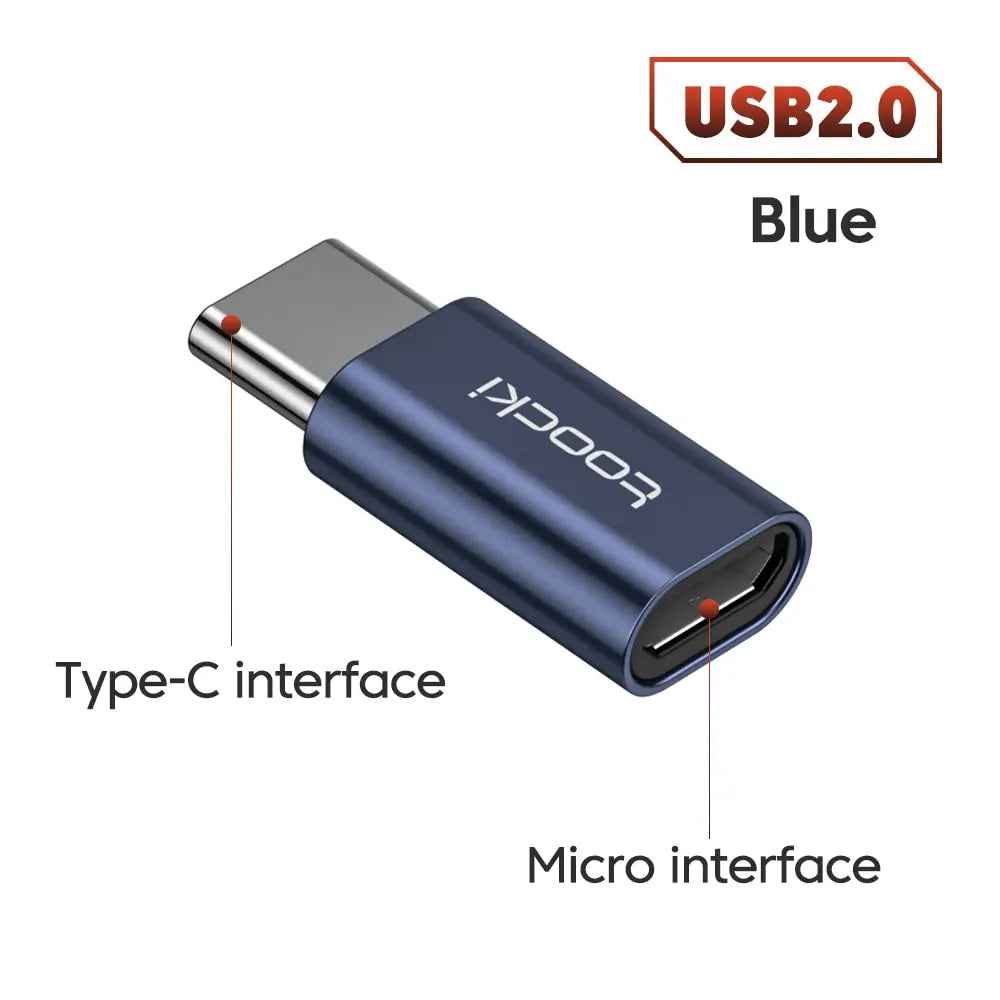 Toocki USB-C male to USB-A female adapter, blue electronic connector for quick data transfer and device connection.