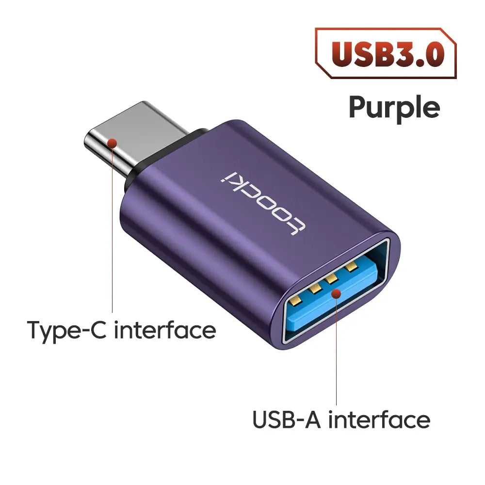 Toocki USB-C male to USB-A female adapter for quick connection, electronic accessory with blue connector for computers.