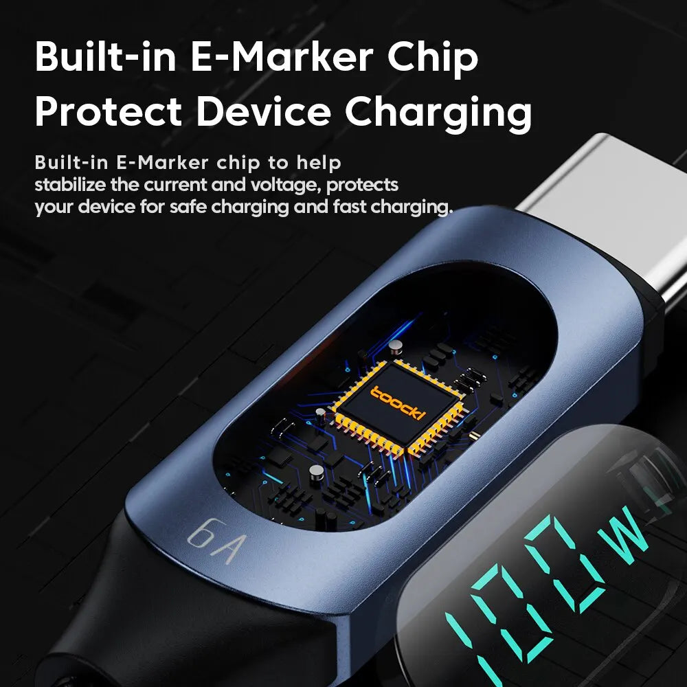 Toocki USB-C cable 100W PD fast charger for Xiaomi, MacBook, iPad, white 1-meter cable with USB-C connectors.