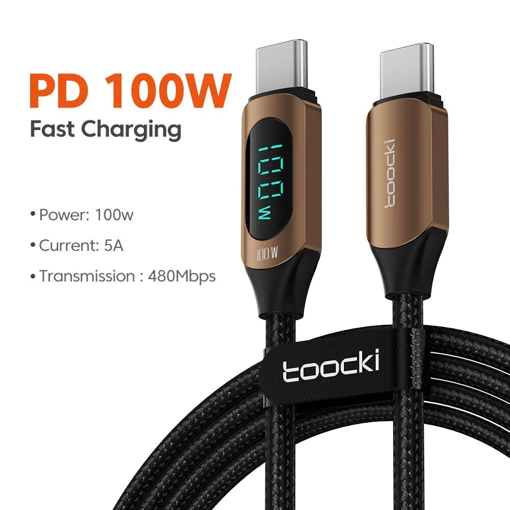 Toocki USB-C to USB-C cable for fast charging, 100W PD, compatible with Xiaomi, MacBook, and iPad, 1-meter length.