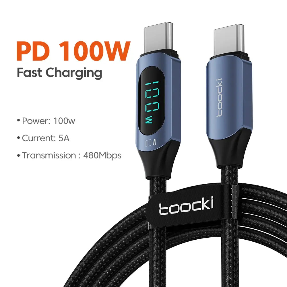 Toocki USB-C cable for Xiaomi, MacBook, iPad, 100W PD fast charging, white 1-meter cable, electronic accessories.