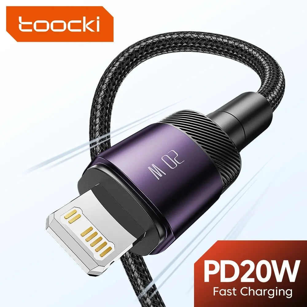 Two black Toocki USB-C to Lightning fast charging cables for iPhone, 0.5m length, suitable for quick power transfer.