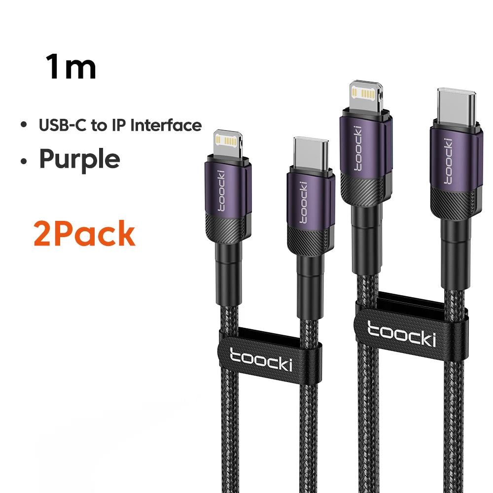 Black Toocki 20W USB-C to Lightning fast charging cables for iPhone, 0.5m, pack of 2, for quick and reliable charging.