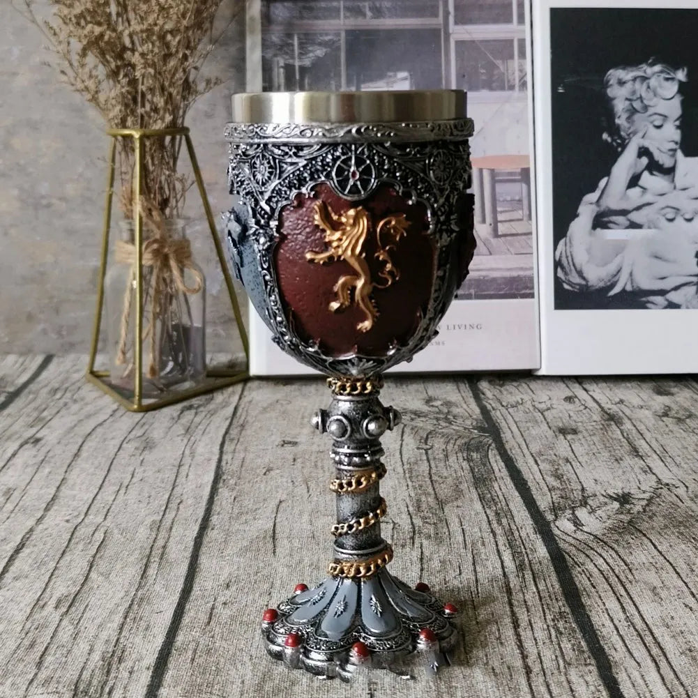 VOFUN medieval knight cup with stainless steel and resin, featuring a gothic skull design, ideal for home wine or beverage use.
