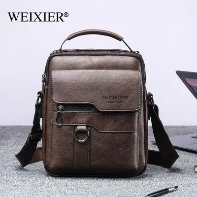 Weixier synthetic leather crossbody bag for men, ideal for travel and business, with adjustable strap and spacious interior.