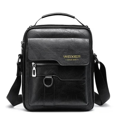Weixier men's synthetic leather crossbody bag with shoulder strap, ideal for travel and business, measuring 30x6x21cm.