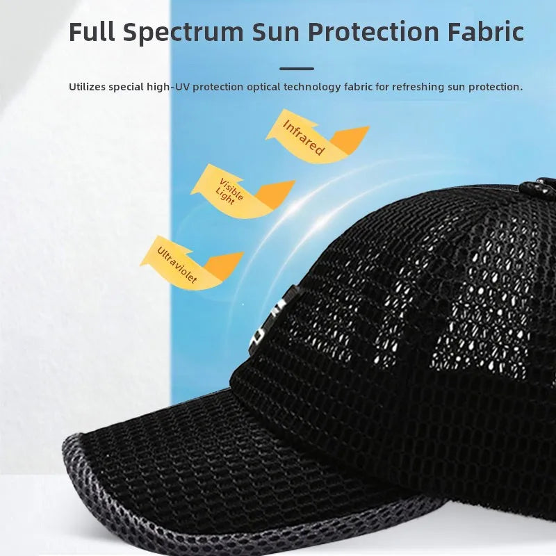 Dark blue WRELS summer baseball cap with breathable mesh and UV protection, designed for sun protection and comfort.